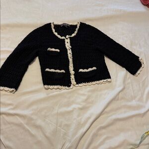 Forever 21 Black and Cream Crochet Top